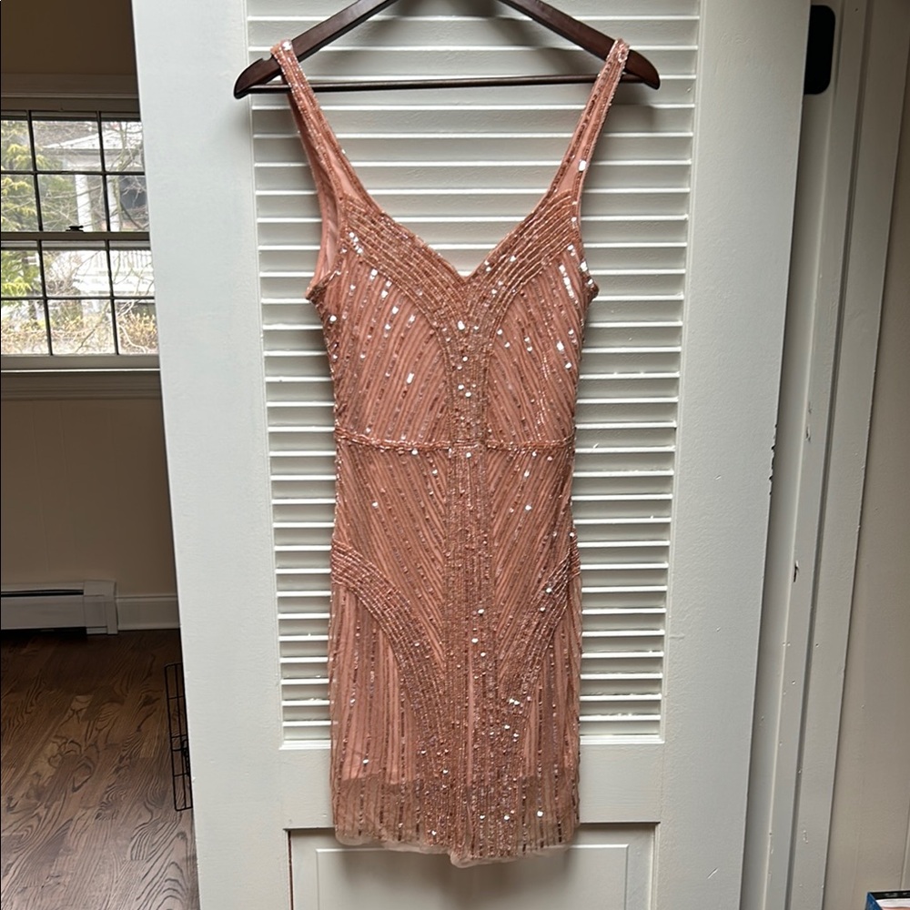 Elegant Sequin Embellished Dress in Peach